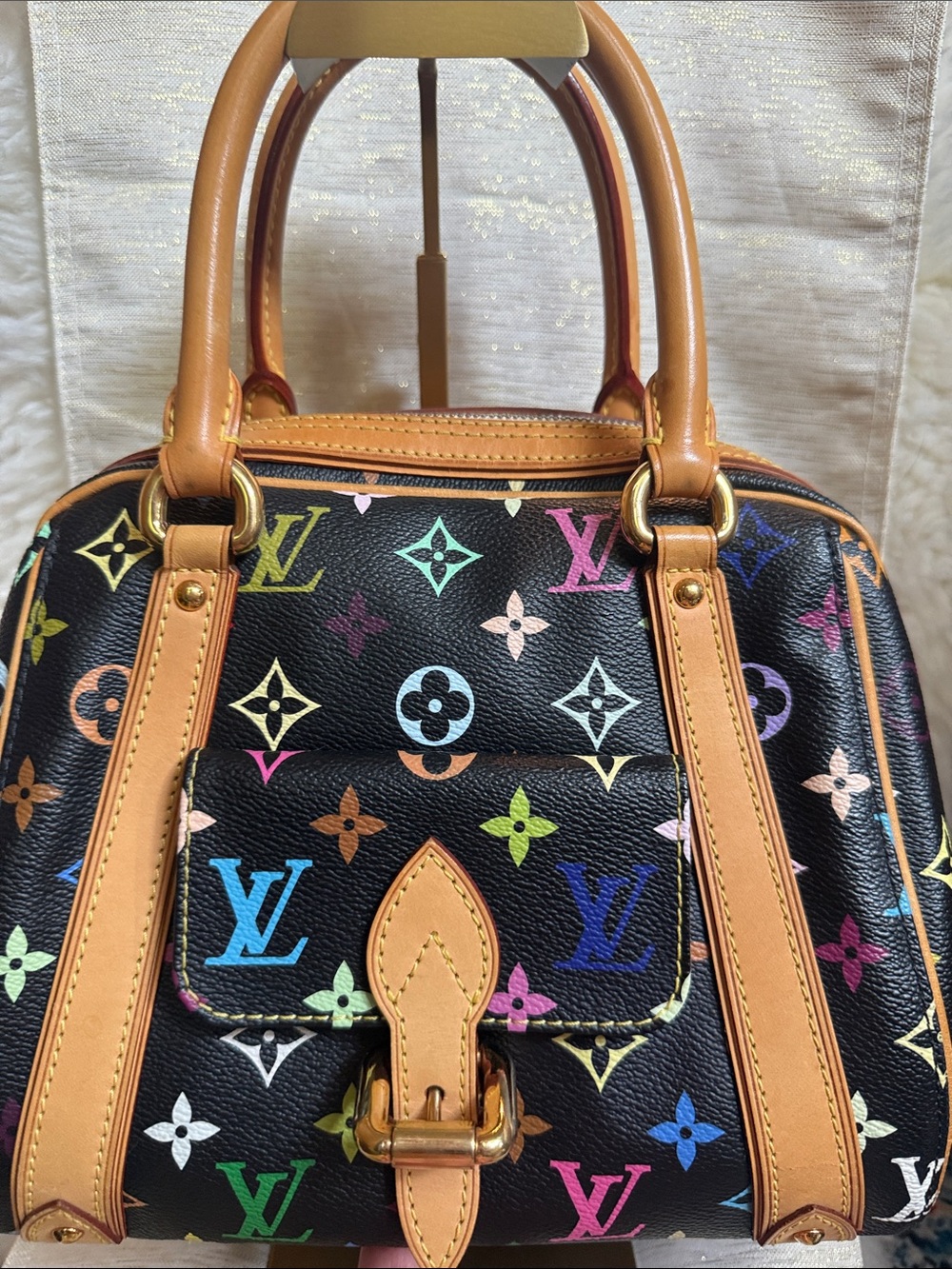 Louis Vuitton Black Murakami Multicolor Monogram Satchel Priscilla